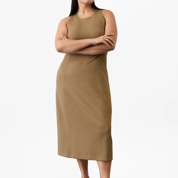 ✨️ NWT Athleta Seasoft Tan Rib Midi Tank Dress Small Tall - Picture 2 of 8